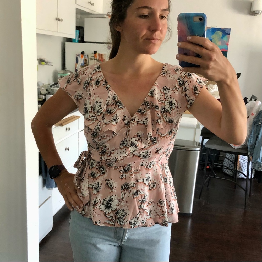 Pink floral blouse